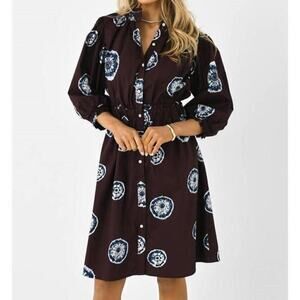 NWTs Never A Wallflower  Button Front Elastic Collar Shirt Dress (S)